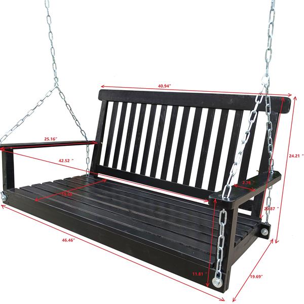 Front Porch Swing with Armrests, Wood Bench Swing with Hanging Chains,for Outdoor Patio ,Garden Yard, porch, backyard,  or sunroom,Easy to Assemble,black