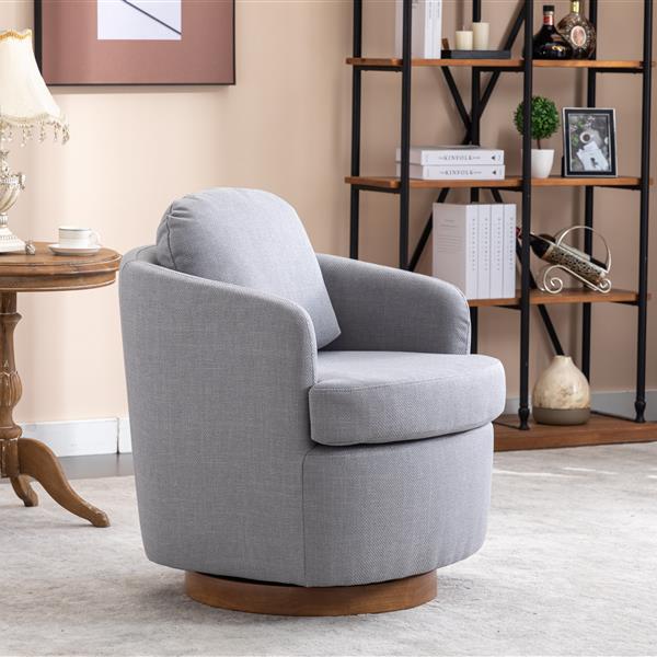 035-Linen Fabric Swivel Accent Chair With Soild Wood Round Brown Base Leg,Light Blue