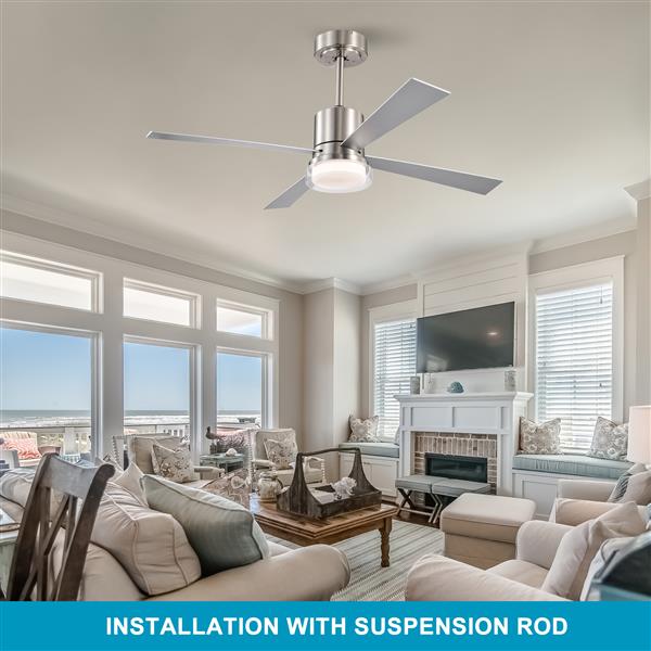 48'' Ceiling Fans with Lights and Remote,  Low Profile Ceiling Fan( Flush Mount & Hang) 2 installation methods, 3000K-6500K Dimmable  LED Fan Light, White Modern Ceiling Fans with Lights for