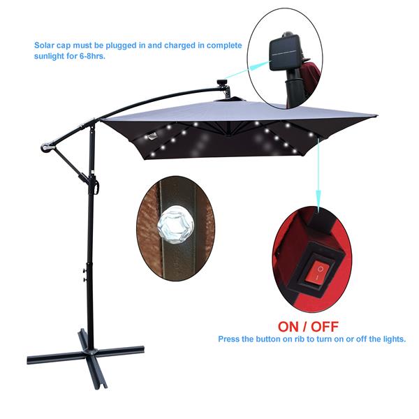 Rectangle 2x3M Outdoor Patio Umbrella Solar Powered LED Lighted Sun Shade Market Waterproof 6 Ribs Umbrella with Crank and Cross Base for Garden Deck Backyard Pool Shade Outside Deck Swimming Pool