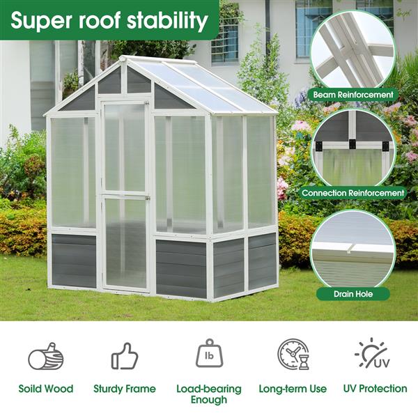 Greenhouse, Wooden Greenhouse Polycarbonate Garden Shed for Plants, 76''x48''x86'' Walk-in Outdoor Plant Gardening Greenhouse for Patio Backyard Lawn, Grow House with Front Entry Door