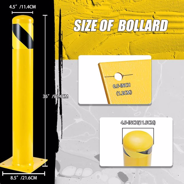 Safety Bollard Post, 36 Inch Height Steel Bollards, 4.5 Inch Diameter Parking Bollard, Yellow Powder Coated Safety Parking Barrier Post, for Traffic Sensitive Areas, 20PCS 