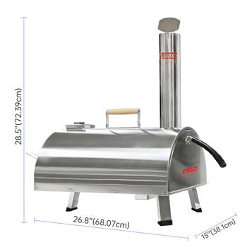 Silver Pizza Oven Outdoor 12\\" Semi-Automatic Rotatable Pizza Ovens Portable Stainless Steel Wood Fired Pizza Oven Pizza Maker with Built-in Thermometer Pizza Cutter Carry Bag