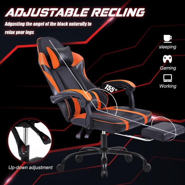 Gaming Chair, Computer Chair with Wheels, Adjustable Height Pu Leather Gamer Chair Office Desk Chair, Ergonomic Video Game Chair for Adults