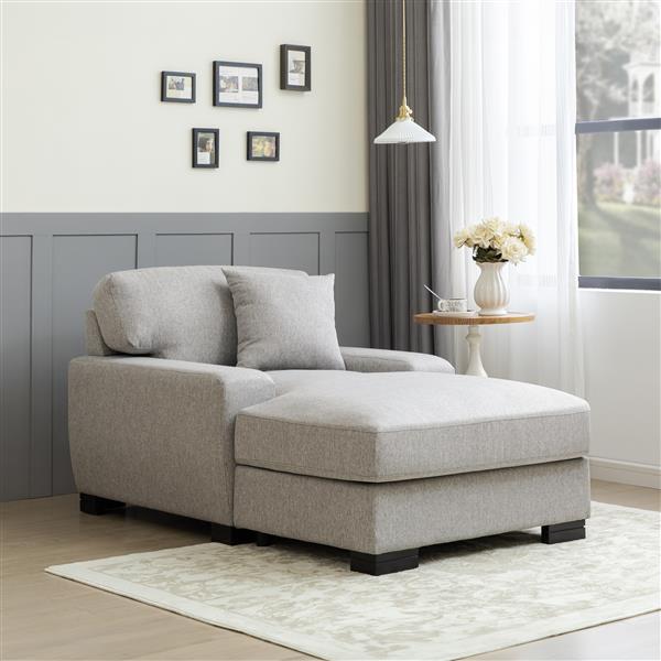 Modern Mid-Century Indoor Oversized Chaise Lounger Comfort Sleeper Sofa with Pillow and Soild Wood Legs, Linen, Gray