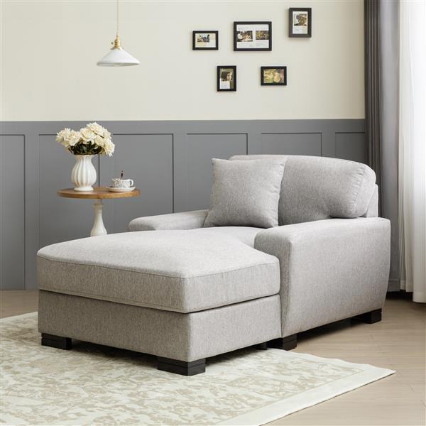 Modern Mid-Century Indoor Oversized Chaise Lounger Comfort Sleeper Sofa with Pillow and Soild Wood Legs, Linen, Gray