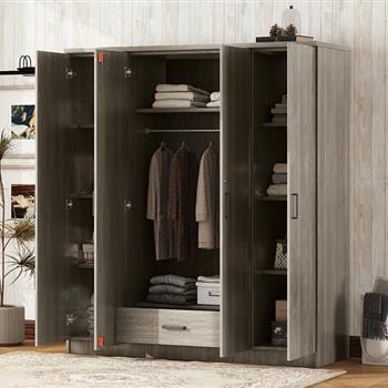 4-Door Wardrobe with 1 Drawer, Gray