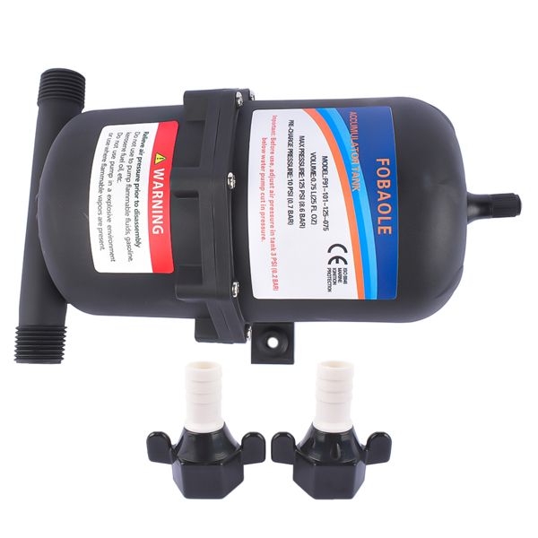 RV Accumulator Tank w/Barbed Fitting Water Pressure Vacuum Tank Internal Bladder 125 psi 0.75L