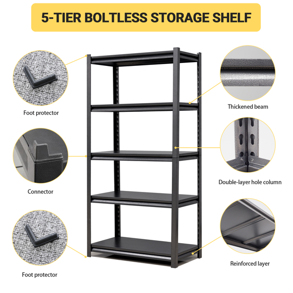 72"H 5 Tier Metal Shelves for Storage Garage Shelving 2000LBS Heavy Duty Storage Shelves Adjustable Garage Shelf Industrial Shelving Unit Storage Utility Rack,35.4"W*15.7"D*72"H,Black 