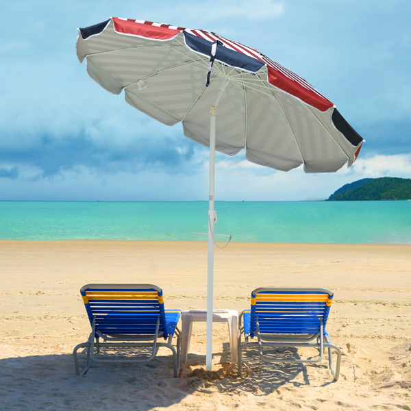 7 ft  Beach Umbrella with UV Protection - UV40+ silver-coated polyester - American Flag Design - Tiltable Canopy for Sun Protection - Ideal for Sand or Poolside Use（No shipments on weekends）