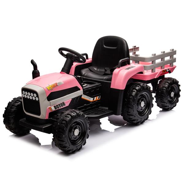 Ride on Tractor with Trailer,12V Battery Powered Electric Tractor Toy w/Remote Control,electric car for kids,Three speed adjustable,Power display, USB,MP3 ,Bluetooth,LED light,Two-point safety belt