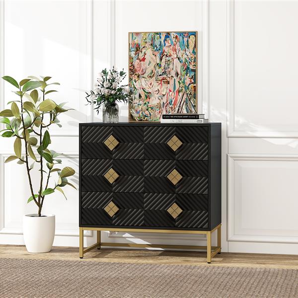 3 Drawer Storage Cabinet,3 Drawer Modern Dresser,  Chest of Drawers With Decorative Embossed Pattern Door for Entryway,Living Room,Bed Room