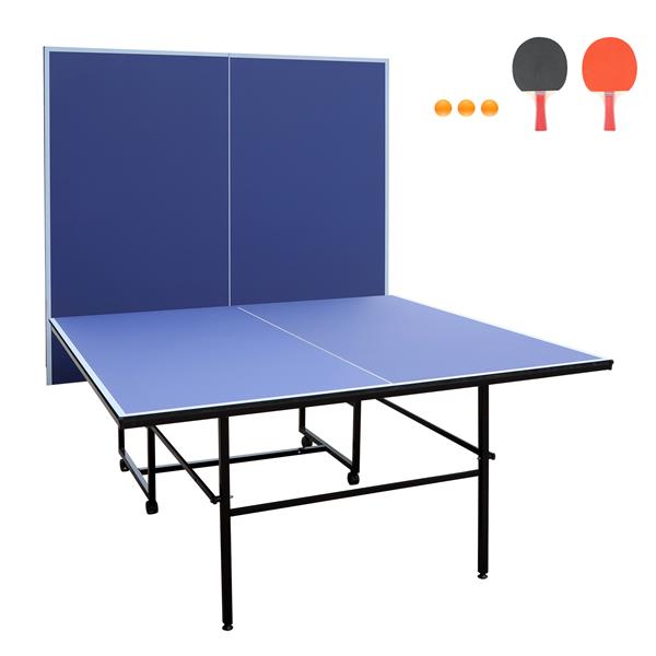 9ft Mid-Size Table Tennis Table Foldable & Portable Ping Pong Table Set for Indoor & Outdoor Games with Net, 2 Table Tennis Paddles and 3 Balls