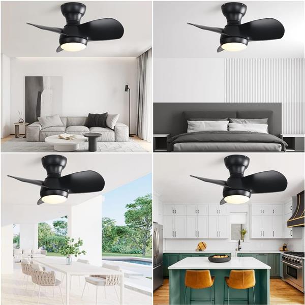 23 Inch Bedroom Ceiling Fan With 3 Color Dimmable 3 ABS Blades Remote Control DC Motor Black With 18W Led Light