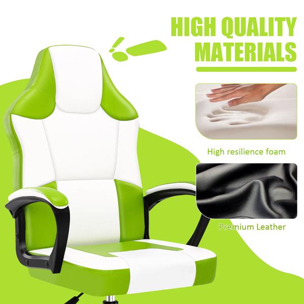 Computer Gaming Chair, Video Game Chairs with Breathable PU Leather, Comfy Swivel Seat, Height Adjustable Computer Chair, Racing E-Sport Gamer Chair for Adults and Teenagers, Green