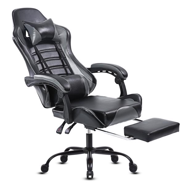 Computer Gaming Chairs with Footrest, Ergonomic Gaming Computer Chair for Adults, PU Leather Office Chair Adjustable Desk Chairs with Wheels, 360°Swivel Big and Tall Gamer Chair, Gray