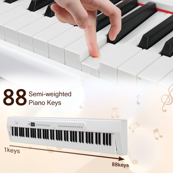 [Do Not Sell on Amazon]Glarry GPP-105 88 Key Full Size Semi-Weighted Standard Keyboards Digital Piano with Dual-tube X-Shape Stand, MIDI Bluetooth, Headphone，for Piano Lover White color