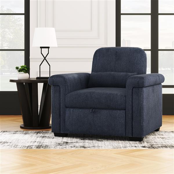 3 in 1 Convertible Sleeper Chair Sofa Bed Pull Out Couch Adjustable Chair with Pillow, Adjust Backrest into a Sofa, Lounger Chair, Single Bed or Living Room or Apartment, Dark Blue