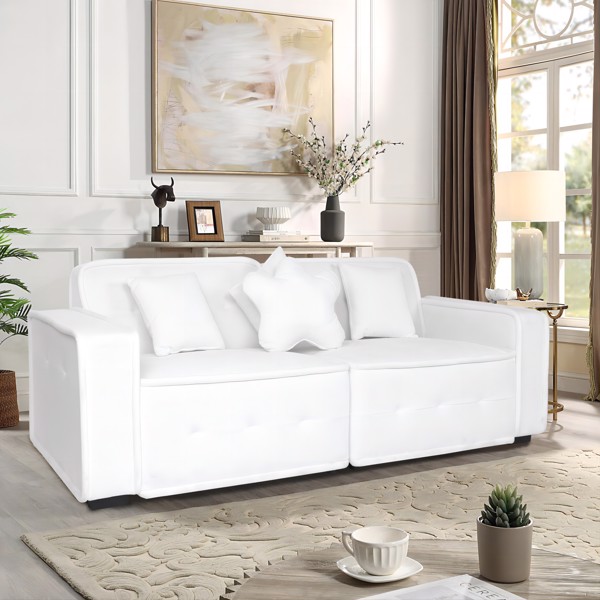 White, Velvet cloth Modern Indoor Sofa With Three Pillows, 93.50"*35.23"*30.70"