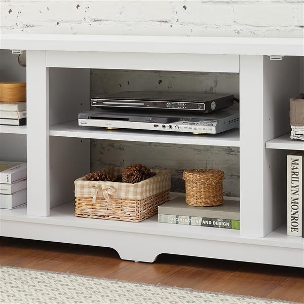 Modern Farmhouse TV Media Stand, Large Barn Inspired Home Entertainment Console, for TV Up to 70'', with Open Shelves and Closed Cabinets, White, 64.8"W*15.67"D*24.29"H