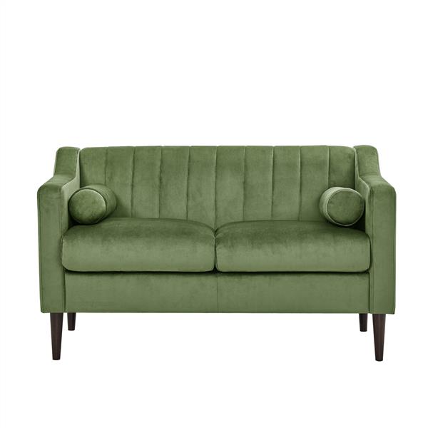 Mid Century Modern Chesterfield  LOVE SEAT couch, Comfortable Upholstered sofa with Velvet Fabric and Wooden Frame and Wood Legs for Living Room/Bed Room/Office Green --2 Seats