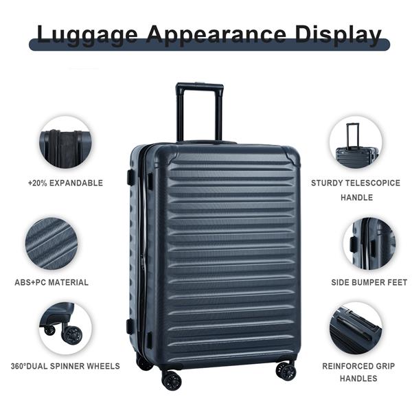 Luggage Sets New Model Expandable ABS+PC 3 Piece Sets with Spinner Wheels Lightweight TSA Lock (20/24/28),NAVY BLUE