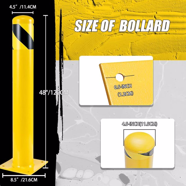 Safety Bollard Post, 48 Inch Height Steel Bollards, 4.5 Inch Diameter Parking Bollard, Yellow Powder Coated Safety Parking Barrier Post, for Traffic Sensitive Areas, 30PCS 