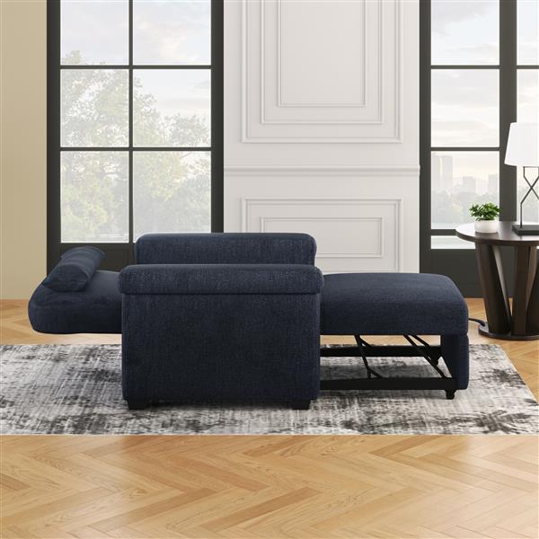 3 in 1 Convertible Sleeper Chair Sofa Bed Pull Out Couch Adjustable Chair with Pillow, Adjust Backrest into a Sofa, Lounger Chair, Single Bed or Living Room or Apartment, Dark Blue