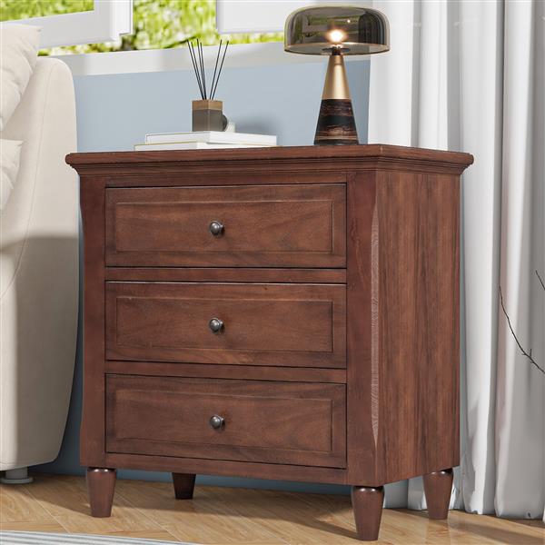 3-Drawer Nightstand Storage Wood Cabinet