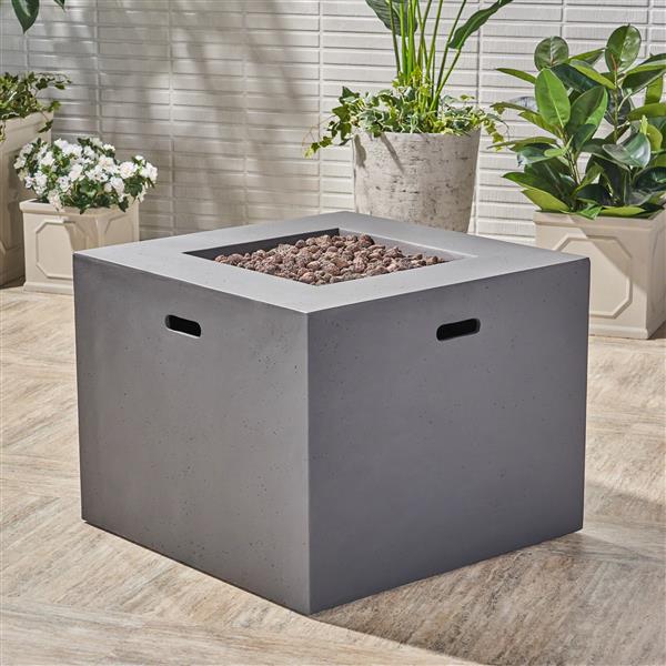 Outdoor Patio 24.5" H x 31.25" W Square Gas Burning Concrete fire Pit  - 40, 000 BTU, Dark Grey