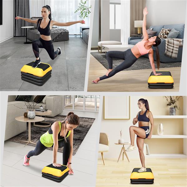 Height-Adjustable Step Aerobics Platform Fitness Equipment Stepper Trainer Exercise Step Platform with 4 Riser Yellow