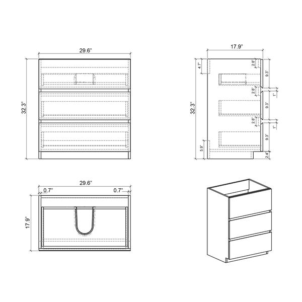 30" Gray Bathroom Vanity with Sink, Large Storage  Bathroom Vanity for Modern Bathroom, One-Piece White Sink Basin without Drain and Faucet