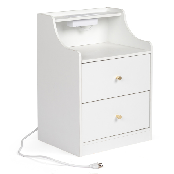 FCH White particleboard with triamine Matt gold tapered handle 45*35*63cm 2 drawers with compartments Bedside table 1 wireless + 2 USB ports + 2 US standard three-pin ports