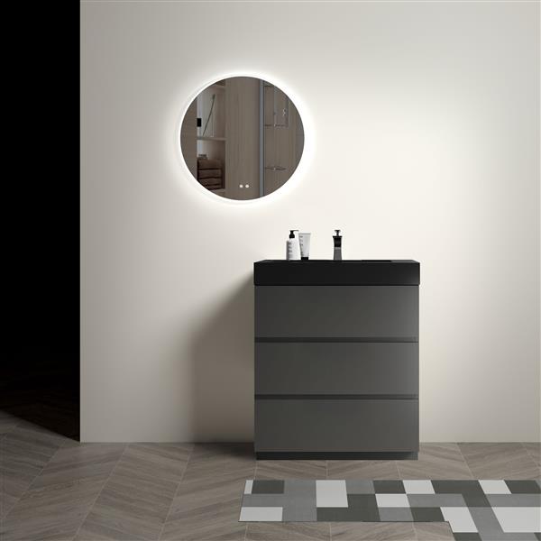 30" Gray Bathroom Vanity with Sink, Large Storage  Bathroom Vanity for Modern Bathroom, One-Piece Black Sink Basin without Drain and Faucet