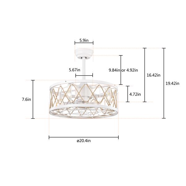 20.4''  5 ABS Fan Blades, Modern Ceiling Fan with Remote Control, Noiseless Reversible AC Motor for Bedroom/Living Room/Study/Patio,Matte White