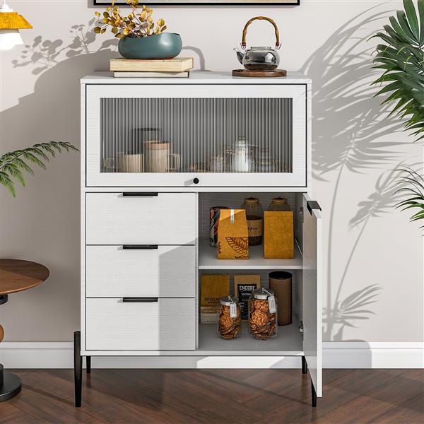 Sideboard with 3 Drawers ,1 door and 1 glass Door Wood Cabinet with Storage for Kitchen, Dining Room, Hallway 33.46" x 15.74" x 47.2"