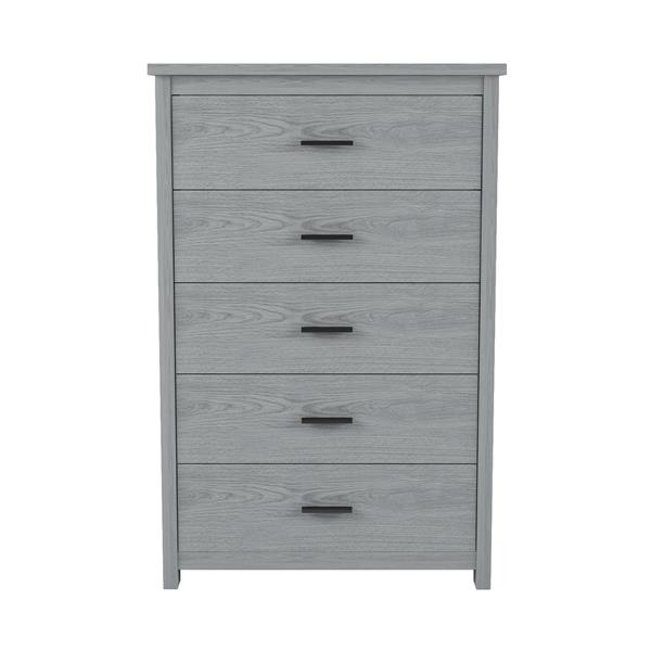 Retro American Country Style Wooden Dresser with 5 Drawer, Storage Cabinet for Bedroom, Light Gray