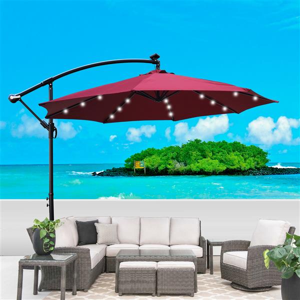 10 ft Outdoor Patio Umbrella Solar Powered LED Lighted Sun Shade Market Waterproof 8 Ribs Umbrella with Crank and Cross Base for Garden Deck Backyard Pool Shade Outside Deck Swimming Pool