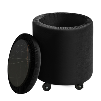 Storage Ottoman Foot Rest Round Footstool Velvet Footrest Multifunctional Rolling Stool Coffee Table Ottoman with Wheels Vanity Stool for Makeup Room Living Room Bedroom（Velvet Black）