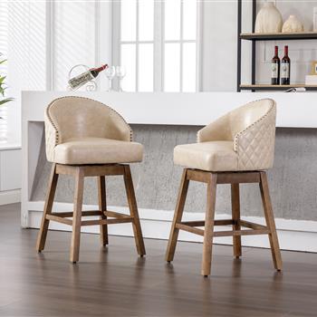 Bar Stools Set of 2 Counter Height Chairs with Footrest for Kitchen, Dining Room And 360 Degree Swivel