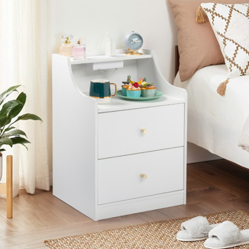 FCH White particleboard with triamine Matt gold tapered handle 45*35*63cm 2 drawers with compartments Bedside table 1 wireless + 2 USB ports + 2 US standard three-pin ports