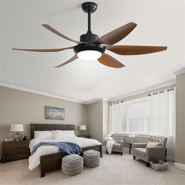 54 Inch Indoor Ceiling Fan With Dimmable Led Light ABS Blades Remote Control Reversible DC Motor For Living Room