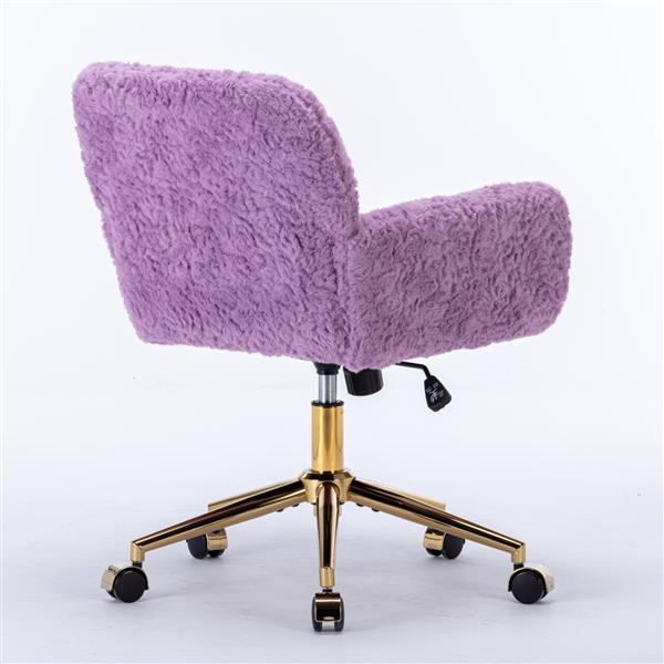 Furniture Office Chair,Artificial rabbit hair Home Office Chair with Golden Metal Base,Adjustable Desk Chair Swivel Office Chair,Vanity Chair(Violet)