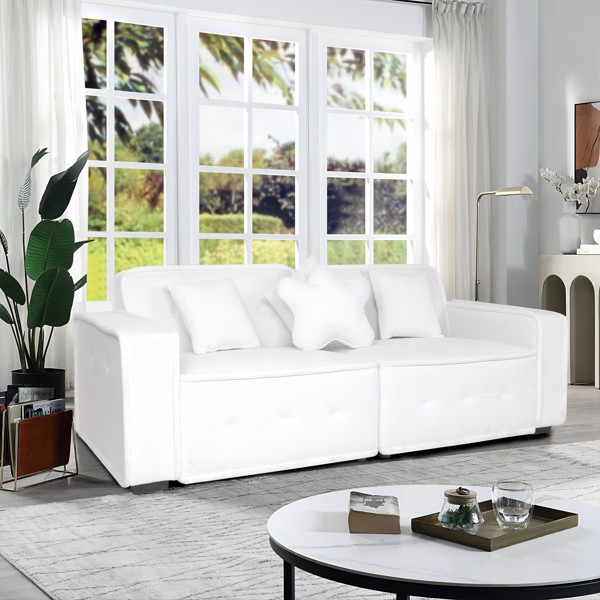 White, Velvet cloth Modern Indoor Sofa With Three Pillows, 93.50"*35.23"*30.70"