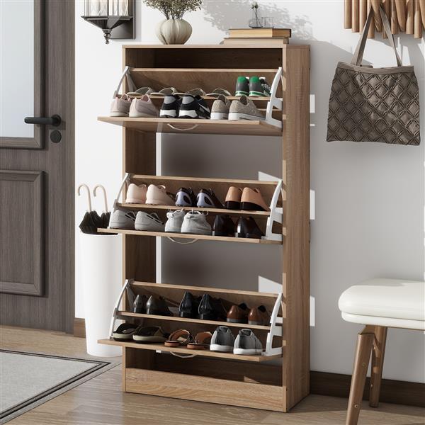 3-Drawer Shoe Storage Cabinet, 3-Tier Wood Shoe Rack Storage Organizer for Entryway