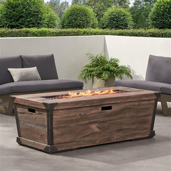 Outdoor Patio Concrete Fire table, Rectangle Gas Burning 56-Inch Fire Pit - 50, 000 BTU, Wood Pattern Fire Table, Brown