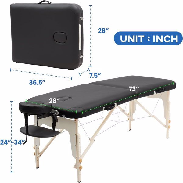 Massage Table Portable with Neck Stretcher and Sheets, 84 inch Massage Bed Adjustable Lash Bed Massage Bed Tattoo Table for Eyelash Extensions Beauty Tattoo (Premium Black Massage Table)