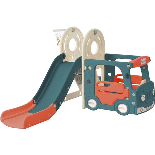 Kids Slide with Bus Play Structure,  Bus Toy with Slide for Toddlers, Bus Slide Set with Basketball Hoop