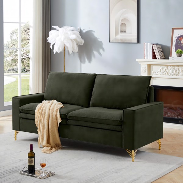 Green, Velvet Cloth Indoor Double Sofa With Metal Feet, 78.54"*31.69"*38.18"