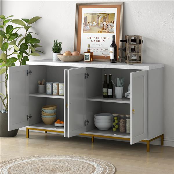 Modern Sideboard with Extra Large Storage Space with Metal Handles and Support Legs for Living Room and Dining Room (Light Grey)